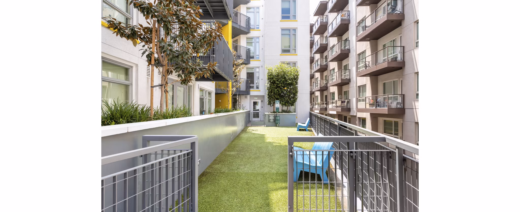 Dog park with agility equipment at mResidences Olympic & Olive Apartments