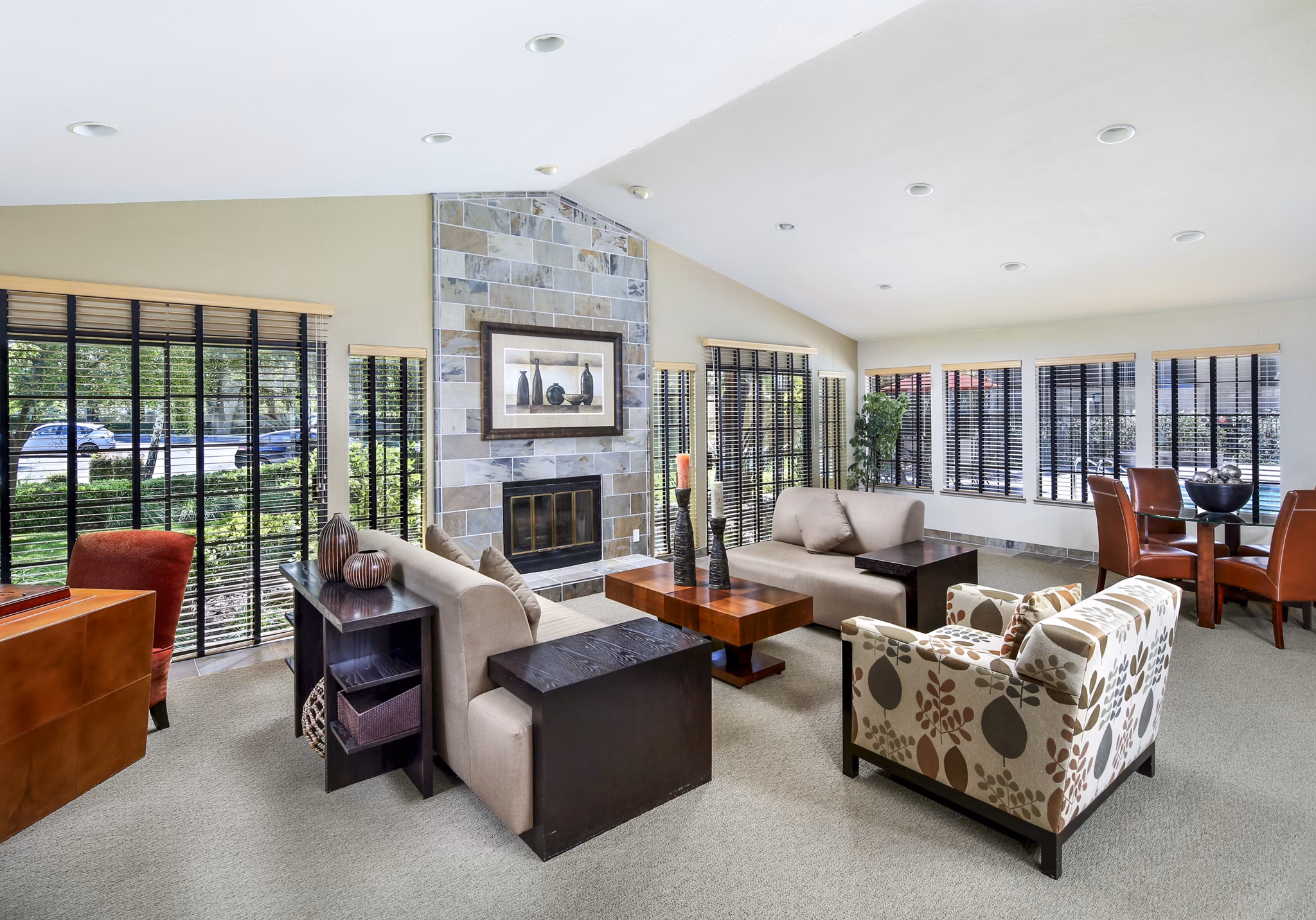 Stylish clubhouse lobby with modern decor in mResidences Silicon Valley apartments