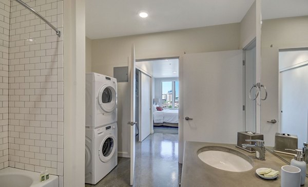 Bathroom featuring modern fixtures at mResidences Portland Pearl District Apartments