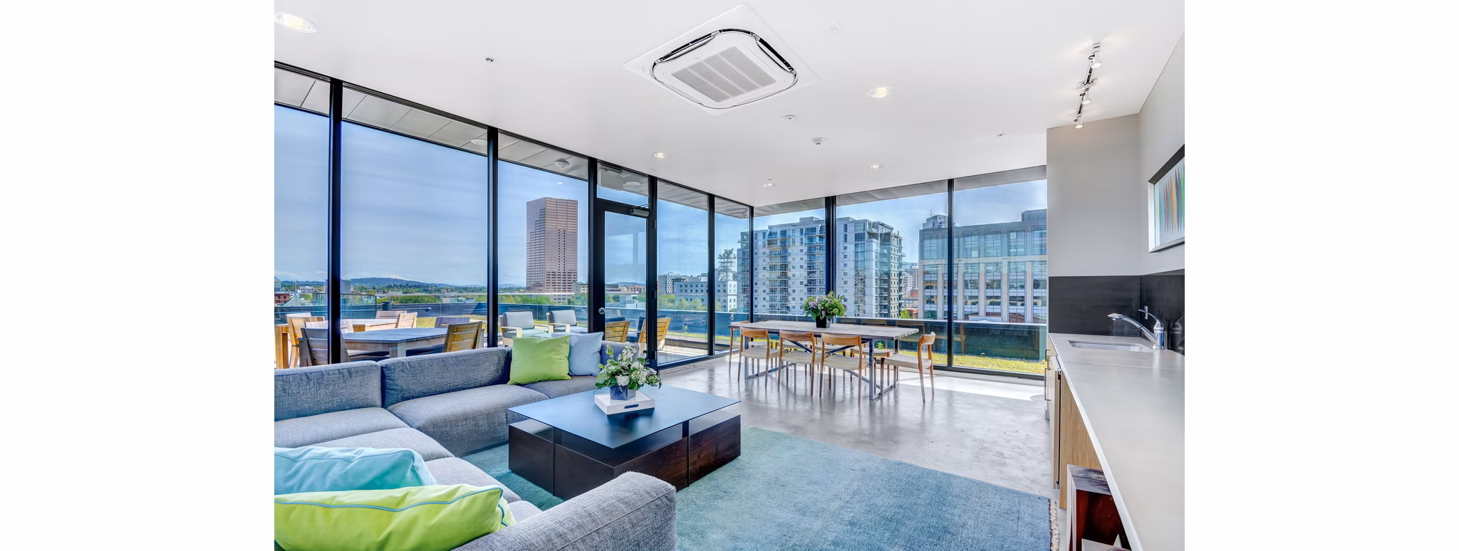Clubhouse with modern furnishings at mResidences Portland Pearl District Apartments