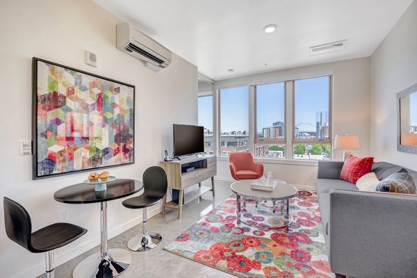 living room at mResidences Portland Pearl District Apartments