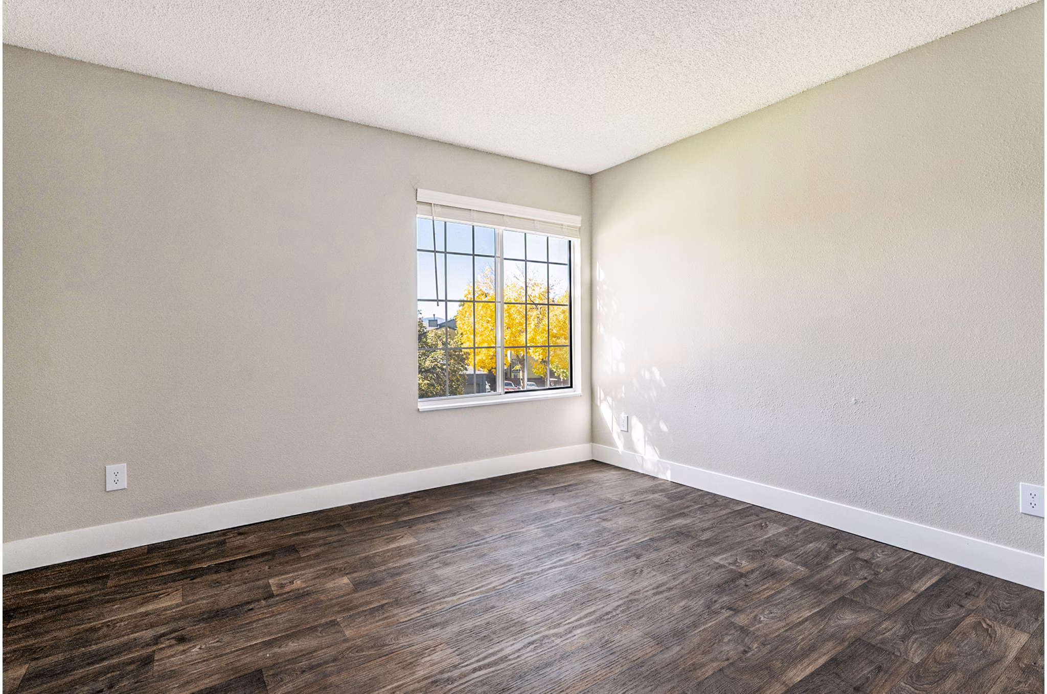 Spacious living room with modern furnishings and natural light in Loretto Heights Apartments