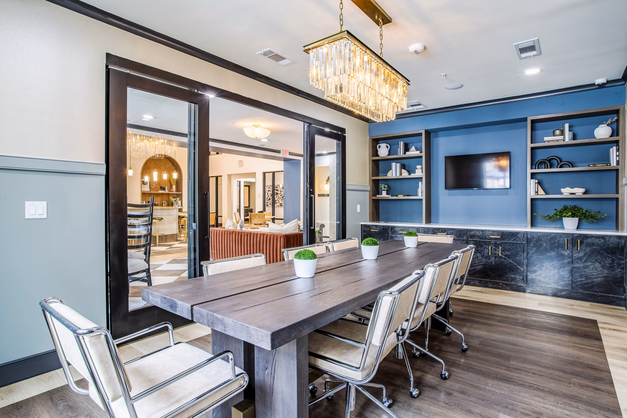 Clubhouse meeting facility with modern amenities at West End Apartments, luxury living experience