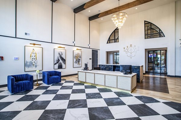 Stylish clubhouse and leasing office with modern decor at West End Apartments