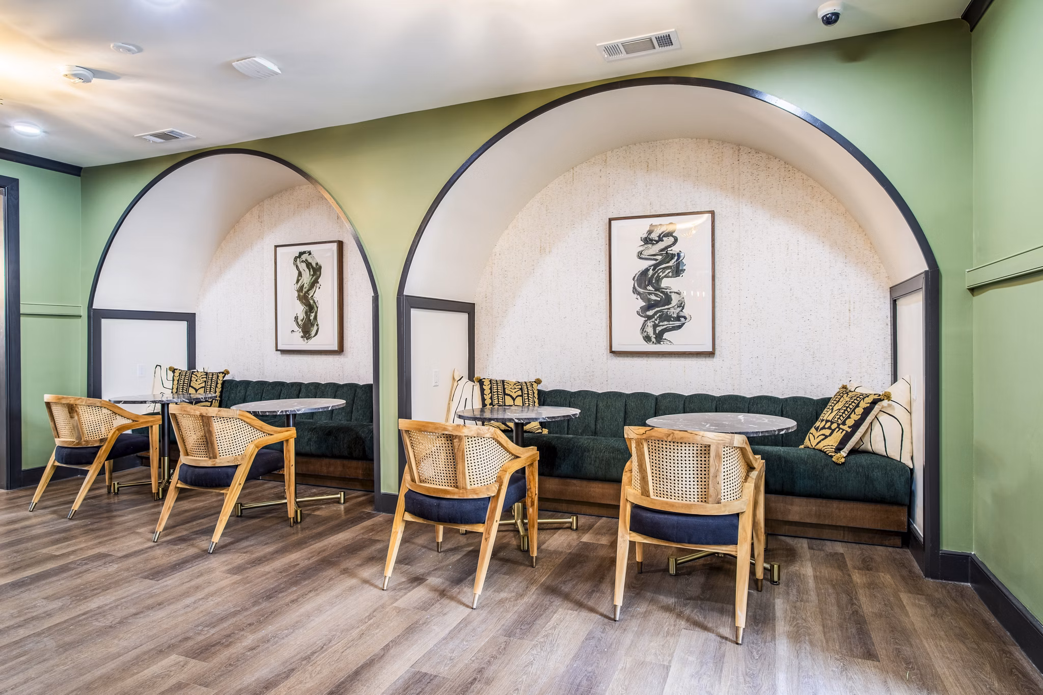 Welcoming clubhouse lobby with modern decor at West End Apartments, offering a luxurious communal space for residents