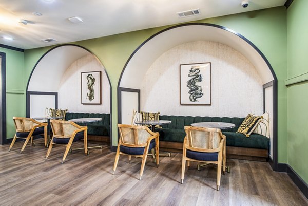 Welcoming clubhouse lobby with modern decor at West End Apartments, offering a luxurious communal space for residents