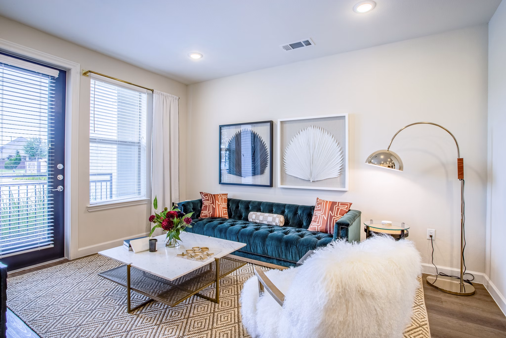 Cozy living room with modern furnishings in West End Apartments