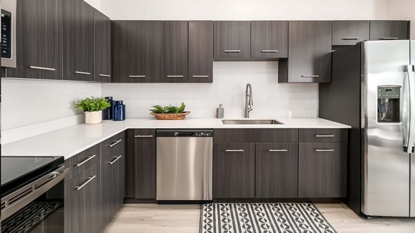 Modern kitchen with stainless steel appliances at The Orchard Townhomes