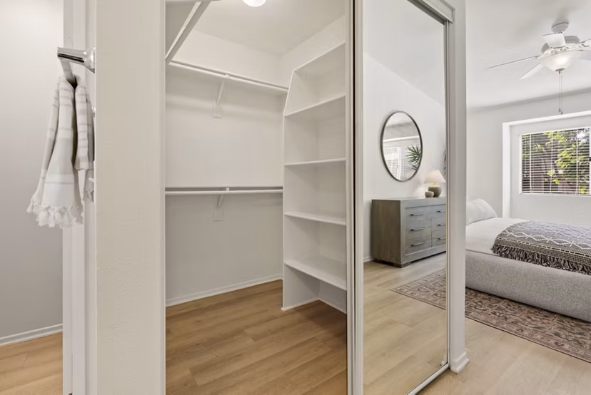 Cozy bedroom featuring elegant decor at St Moritz Apartments, a Greystar luxury community