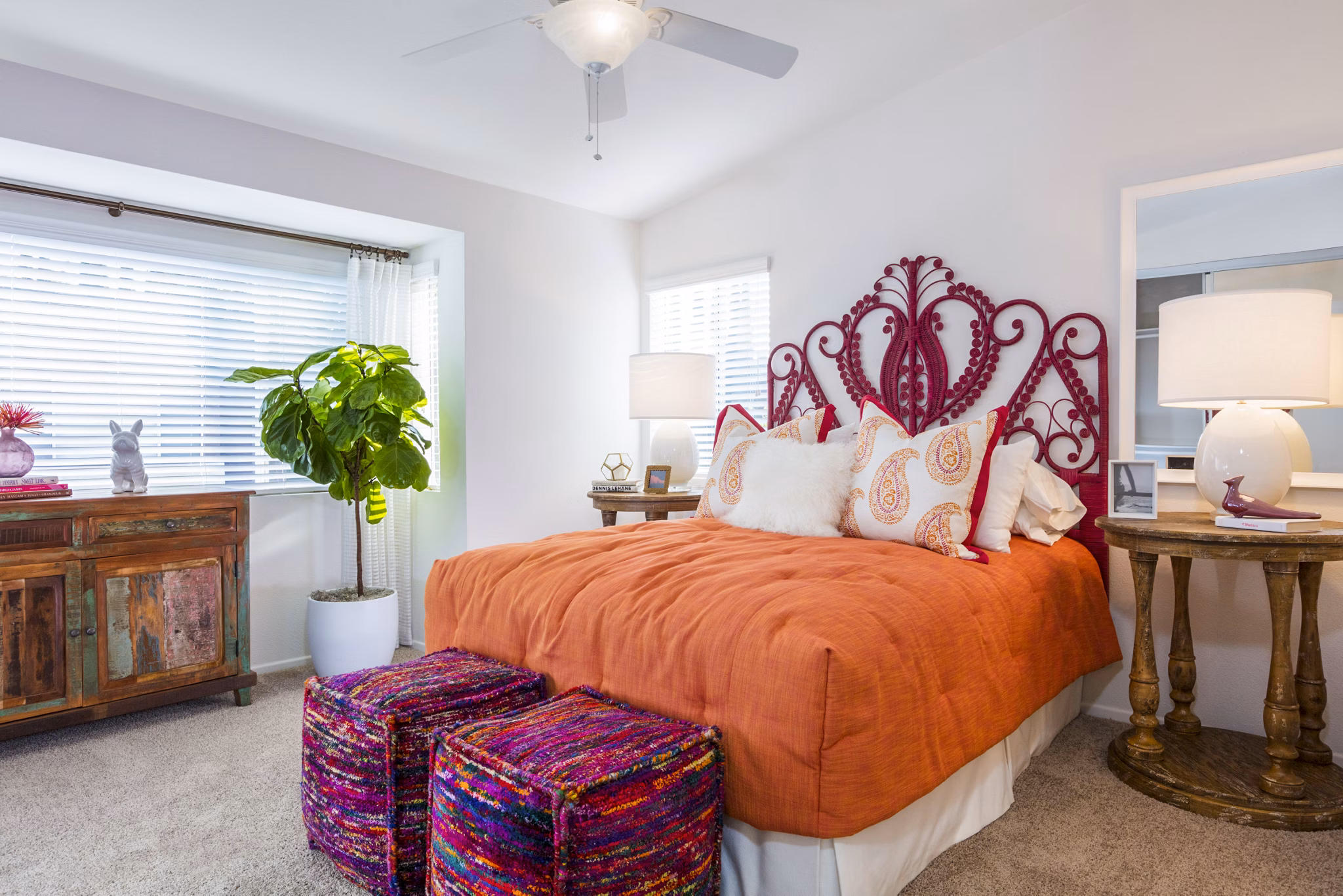 Cozy bedroom featuring elegant decor at St Moritz Apartments, a Greystar luxury community