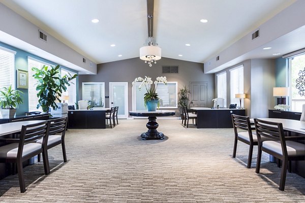 Modern clubhouse and leasing office with stylish decor at St Moritz Apartments