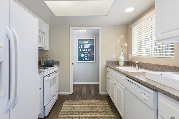 Stylish kitchen with modern appliances at St Moritz Apartments