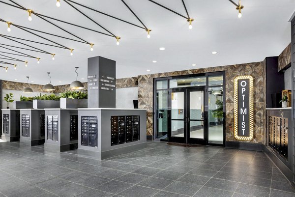 Clubhouse mail room featuring secure parcel lockers at Broadstone Optimist Park Apartments