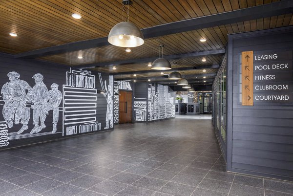 Clubhouse lobby featuring modern design elements at Broadstone Optimist Park Apartments