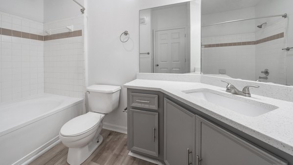 Modern bathroom with sleek fixtures in Landings at Sweetwater Creek Apartments
