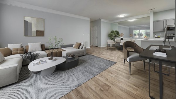 Spacious living room with modern decor in Landings at Sweetwater Creek Apartments