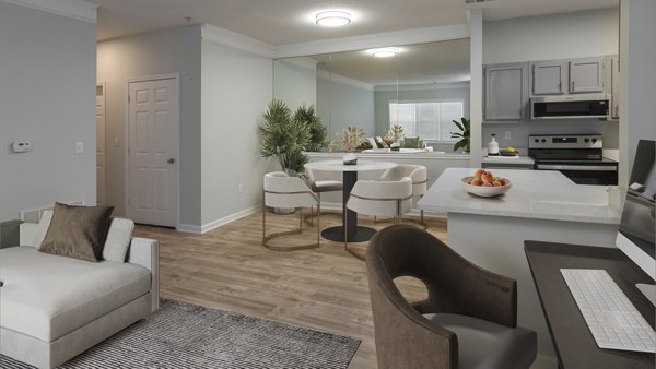 Cozy living room with modern furnishings at Landings at Sweetwater Creek Apartments