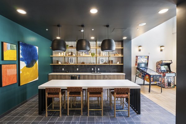 Clubhouse featuring modern design and comfortable seating at Assembly Apartments