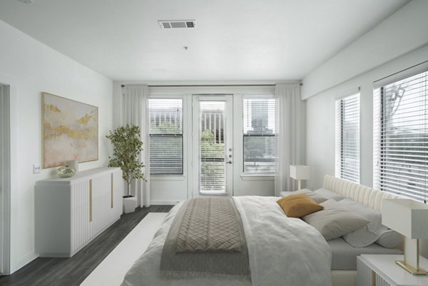 Elegant bedroom with modern decor at Crescent Apartments