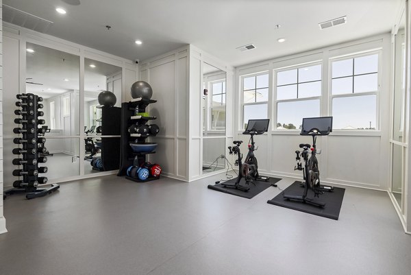 Modern fitness center with state-of-the-art equipment at Element Barclay Station luxury apartments