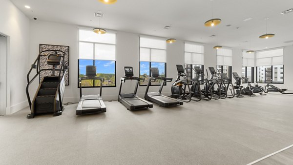 Fitness center equipped with modern gym equipment at Infield Apartments