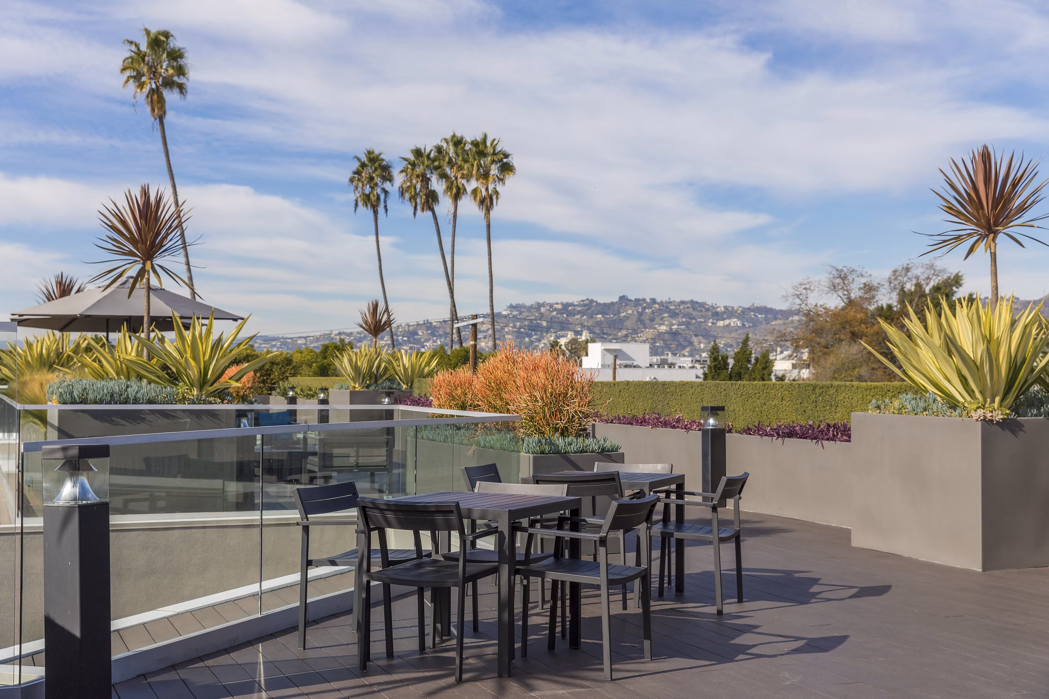 Courtyard with lush landscaping at The LC Apartments, a Greystar luxury property