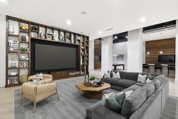 Clubhouse featuring modern design and spacious seating area at Elev8 Apartments, perfect for social gatherings and events