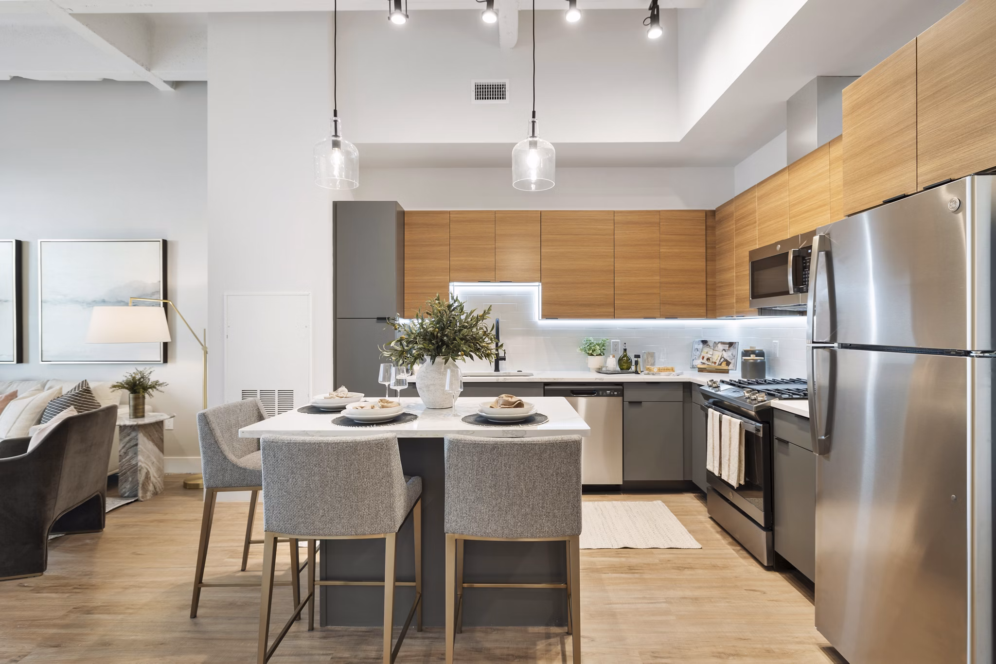 Contemporary dining area with sleek furnishings at Elev8 Apartments, ideal for socializing and entertaining