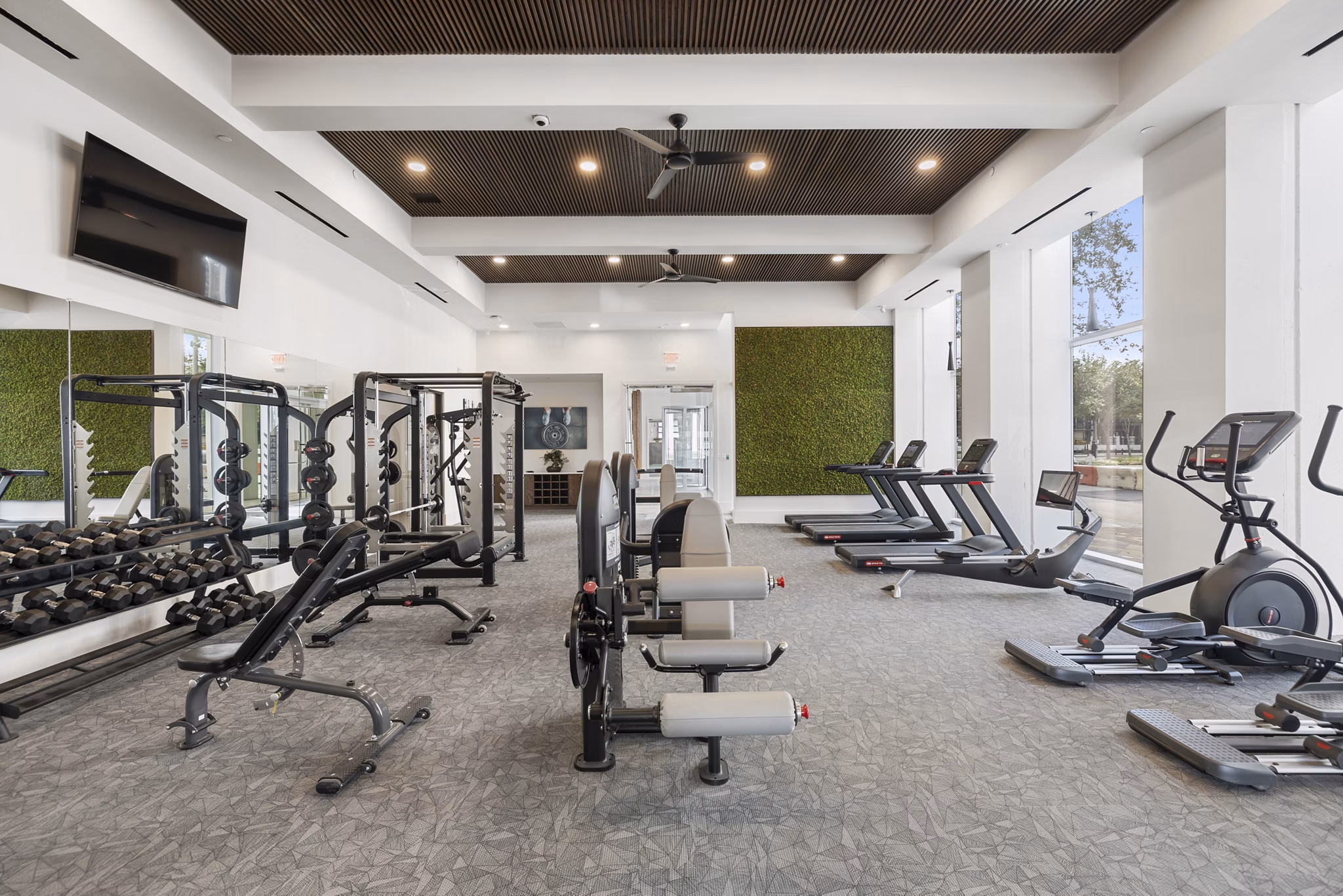 State-of-the-art fitness center with modern equipment at Elev8 Apartments, perfect for an active lifestyle