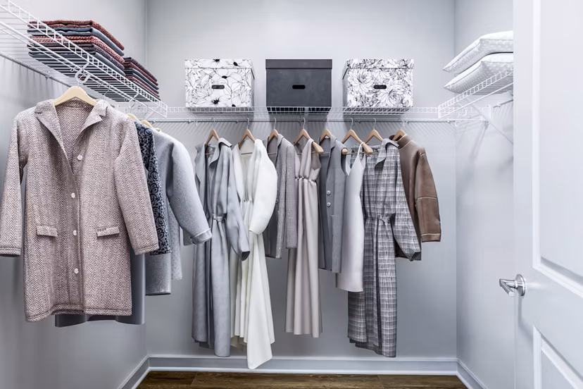 Spacious bedroom closet with ample shelving in Vista Fairfax Corner Apartments