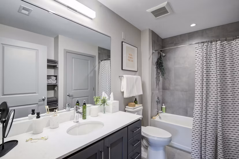 Elegant bathroom with modern fixtures at Vista Fairfax Corner Apartments