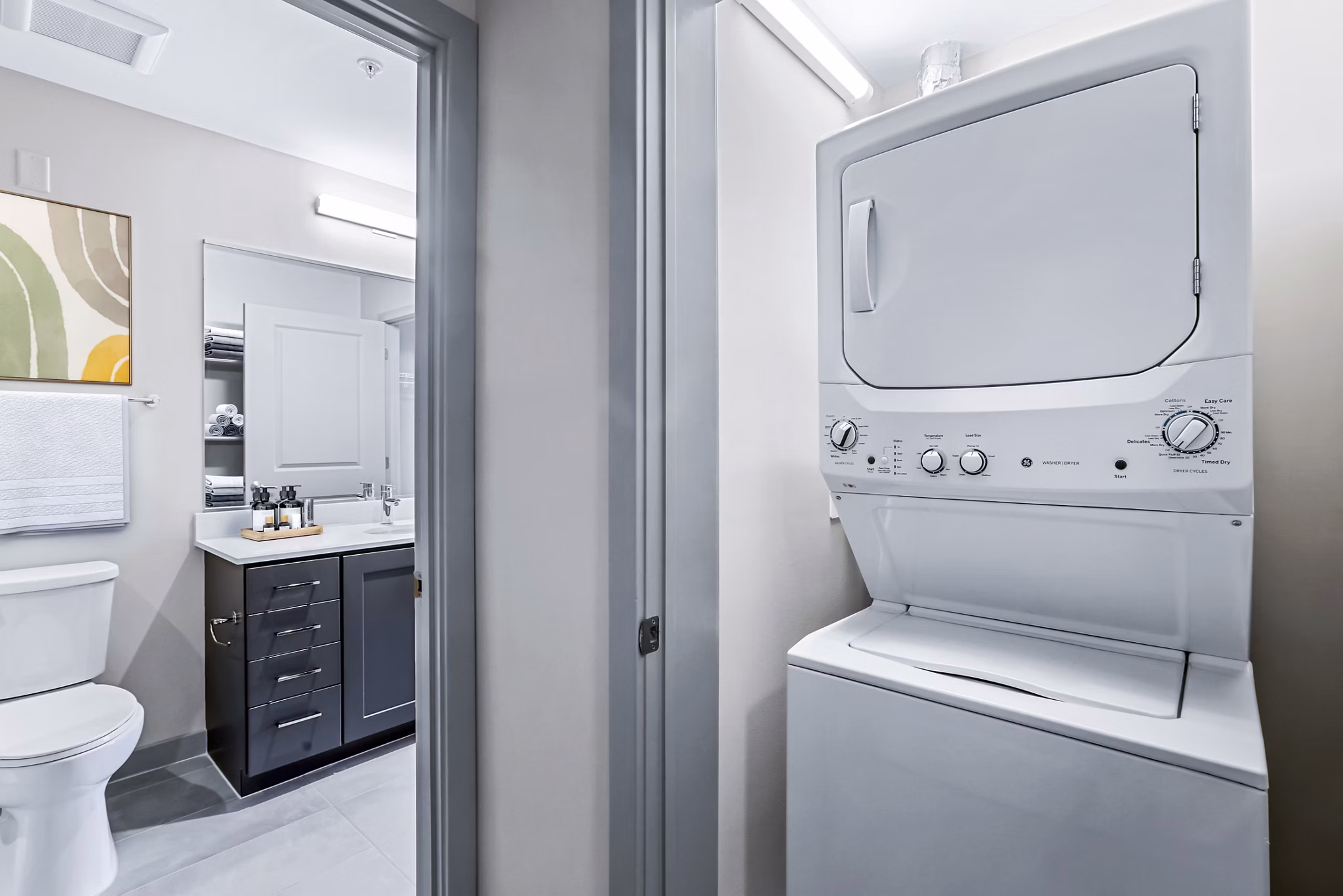 Modern laundry room with energy-efficient appliances in Vista Fairfax Corner Apartments