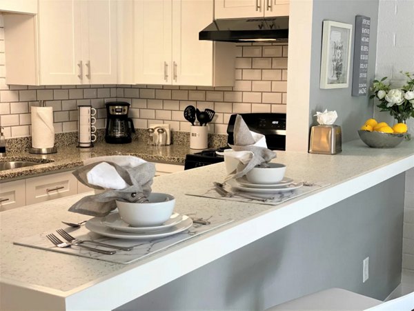 Modern kitchen with stainless steel appliances at Seventh Apartments in a luxury Greystar community