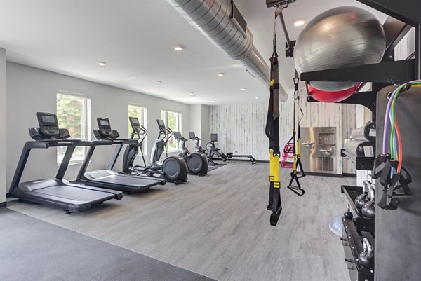 State-of-the-art fitness center with modern equipment at DASH Downers Grove Apartments