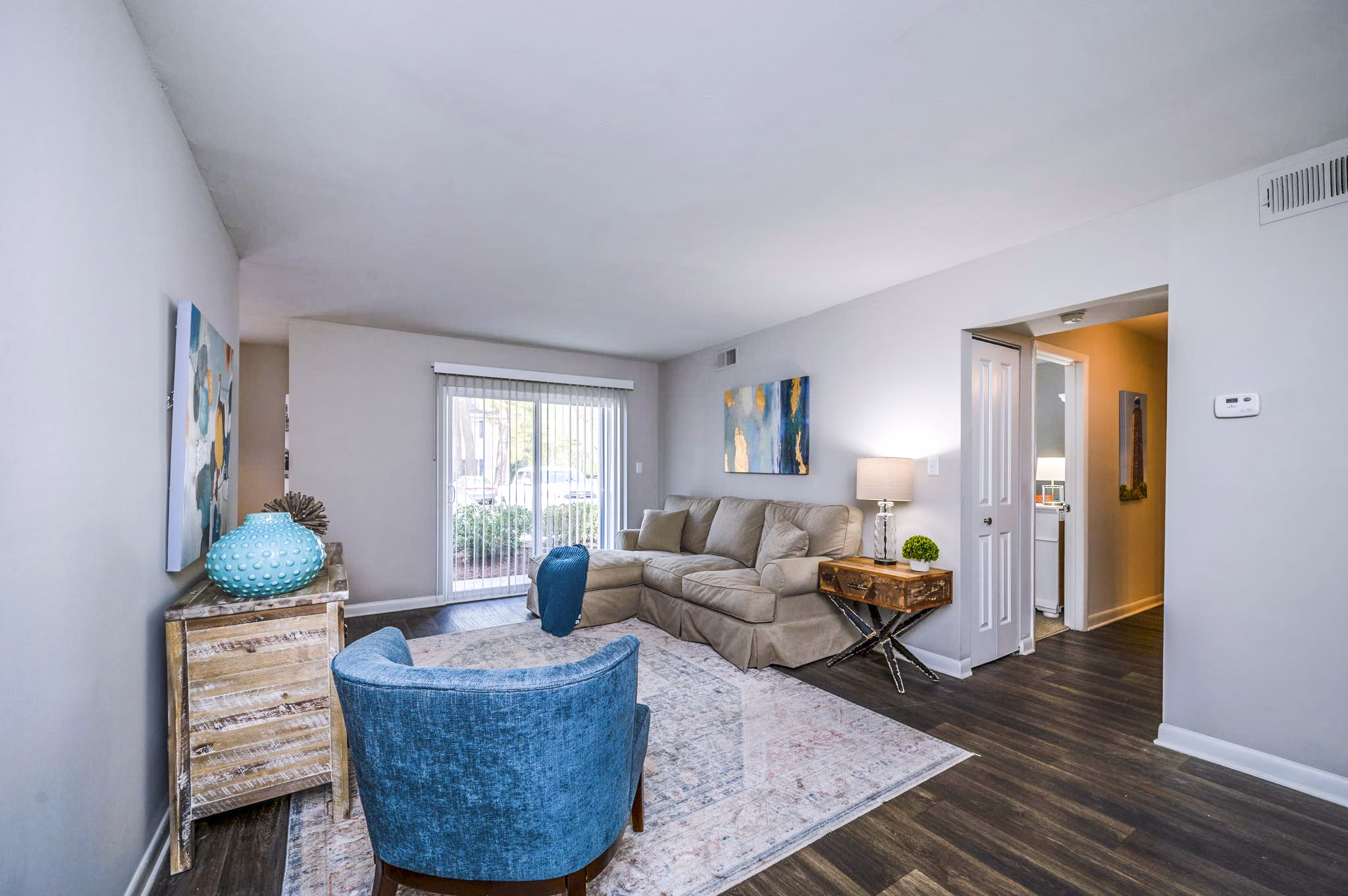 Chic living room with modern decor at Woodshire Apartments