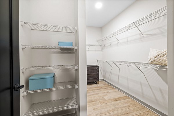 Bedroom closet with ample storage space at The Artreaux Apartments, a luxurious feature for modern living in Greystar's premium community