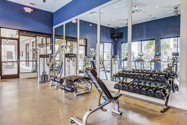 State-of-the-art fitness center at Harlow Spring Cypress Apartments, featuring modern exercise equipment and spacious workout areas
