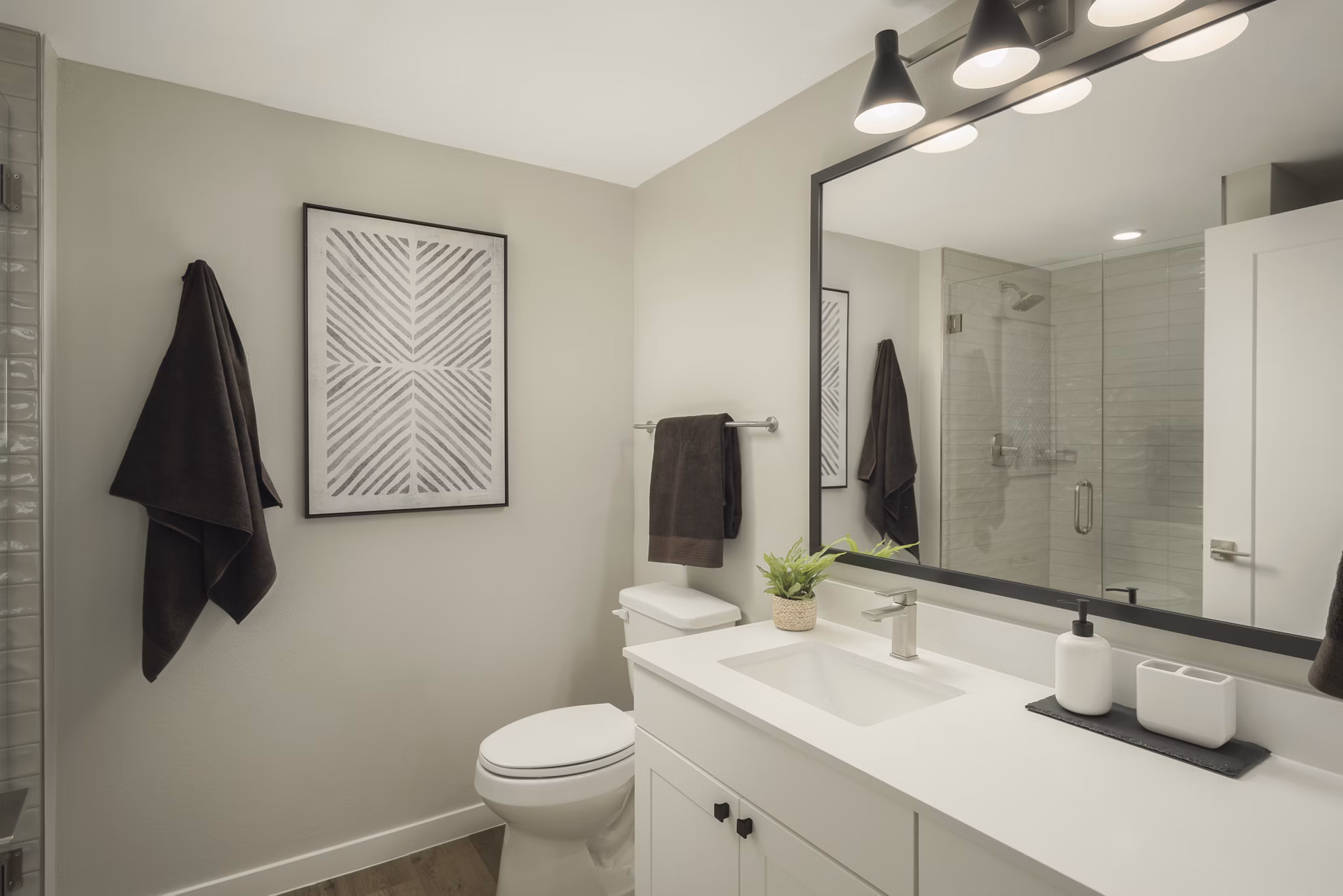 Contemporary bathroom with sleek fixtures at Smith + Rio Apartments