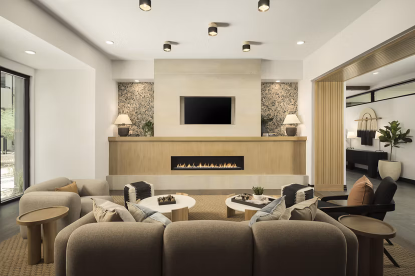 Elegant clubhouse with modern decor at Smith + Rio Apartments, offering luxury amenities for residents to enjoy in style