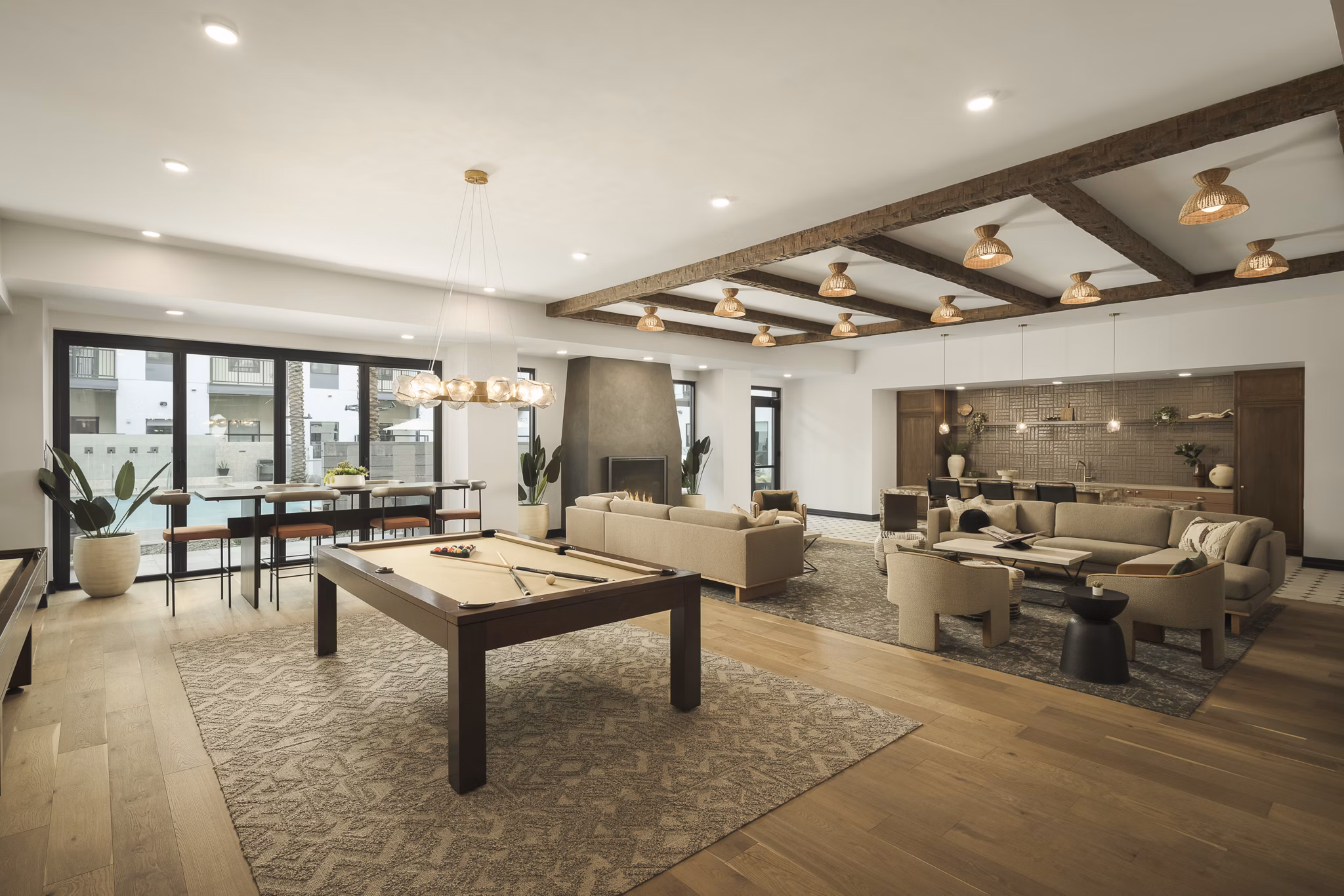 Modern clubhouse with spacious seating at Smith + Rio Apartments in downtown area