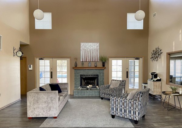 Clubhouse interior featuring modern decor and cozy seating at Fox Pointe luxury apartments
