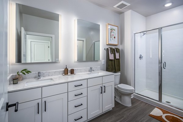 Modern bathroom with sleek fixtures at Soundwater Apartments