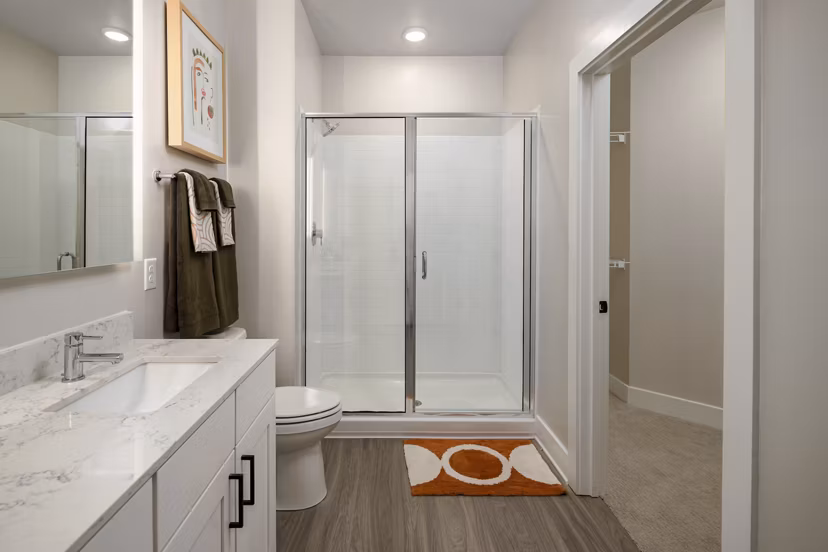 Modern bathroom with sleek fixtures at Soundwater Apartments luxury residence