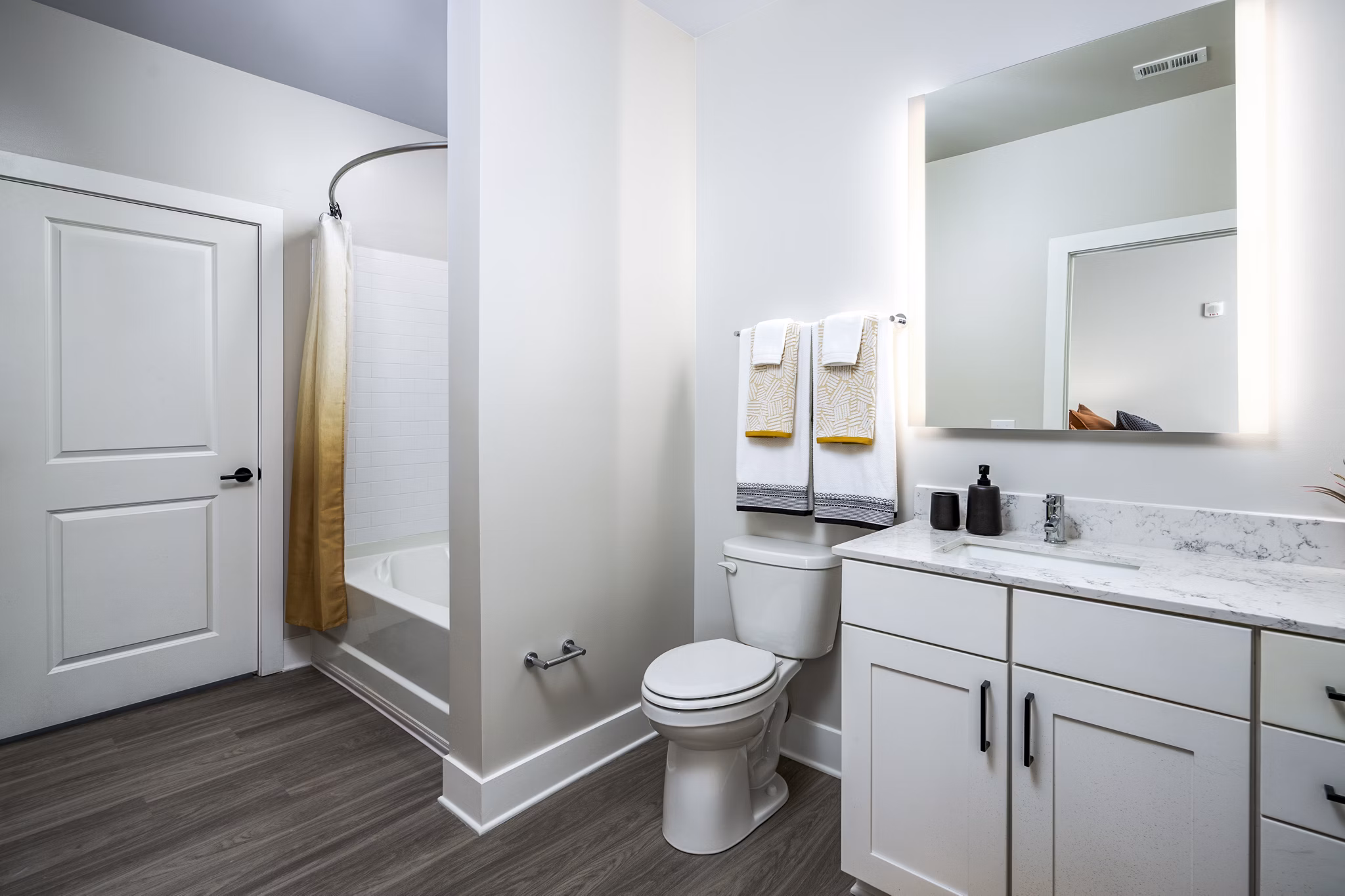 Modern bathroom with sleek fixtures at Soundwater Apartments luxury residence