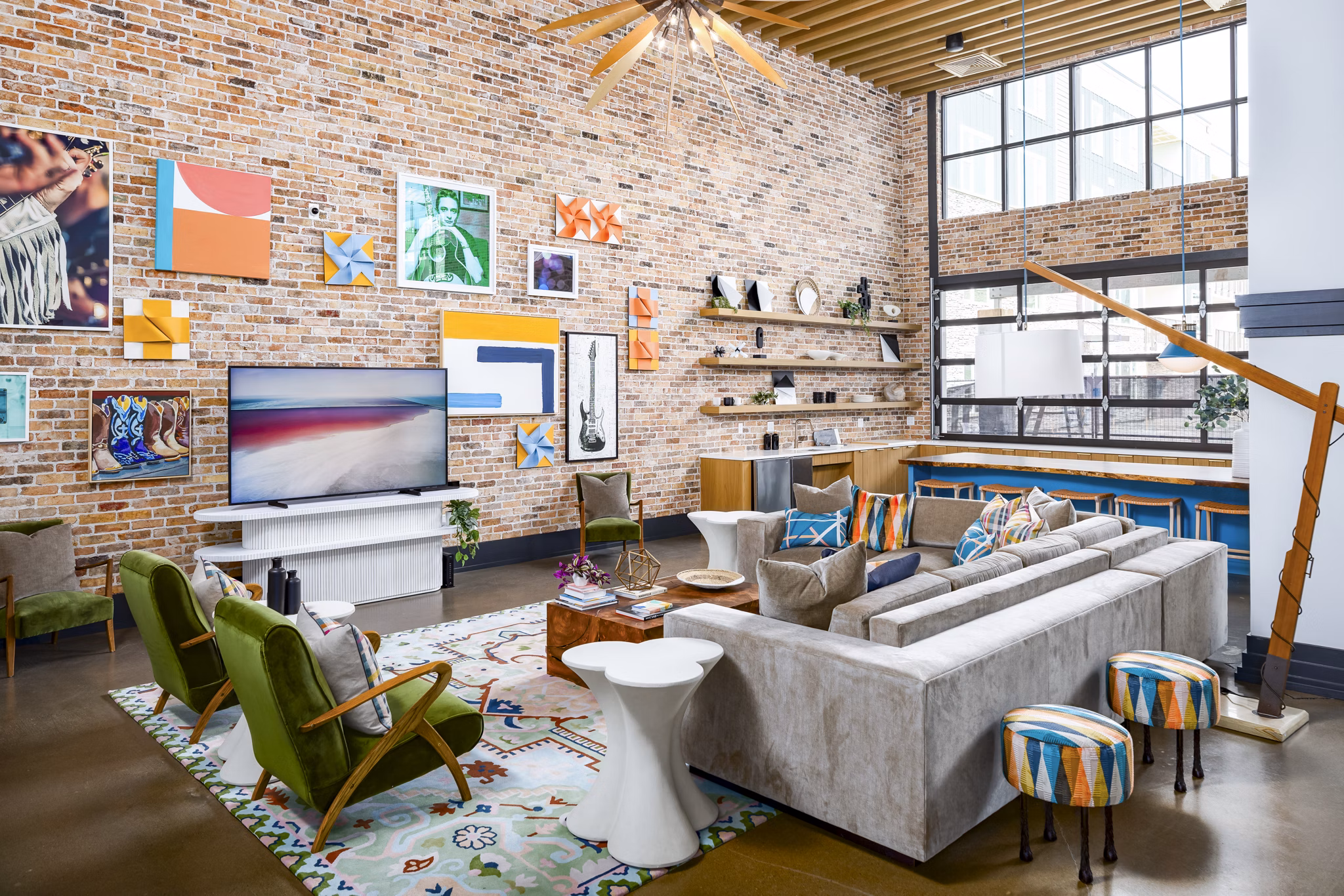 Modern clubhouse with sleek design at Soundwater Apartments, offering luxury spaces for socializing and events near waterfront living
