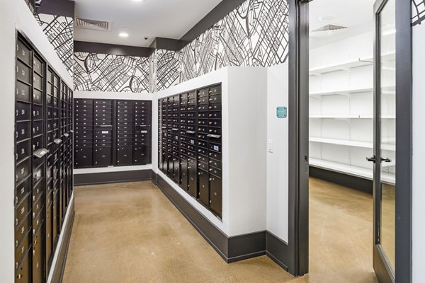 Clubhouse mail room with organized parcel lockers at Soundwater Apartments, a luxury Greystar community