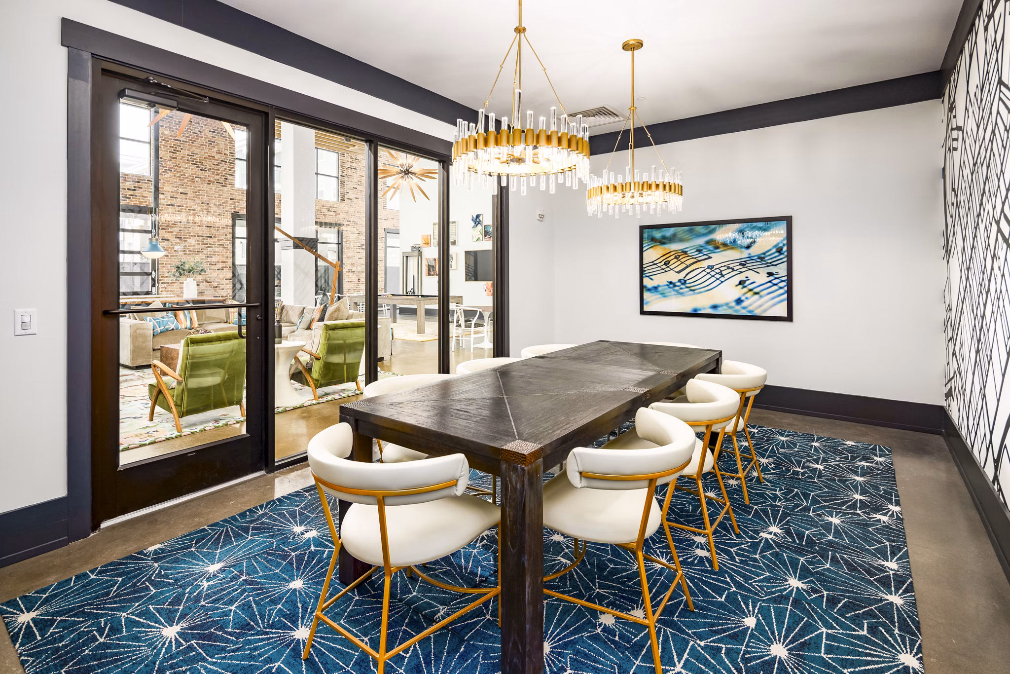 Clubhouse business center with modern workstations at Soundwater Apartments
