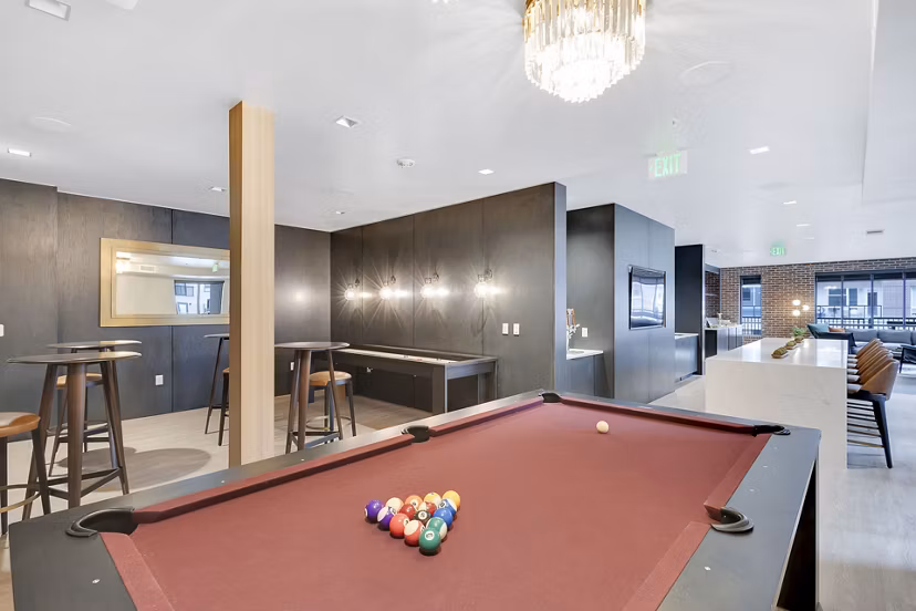 Clubhouse featuring modern decor and comfortable seating at The Dorsey Apartments