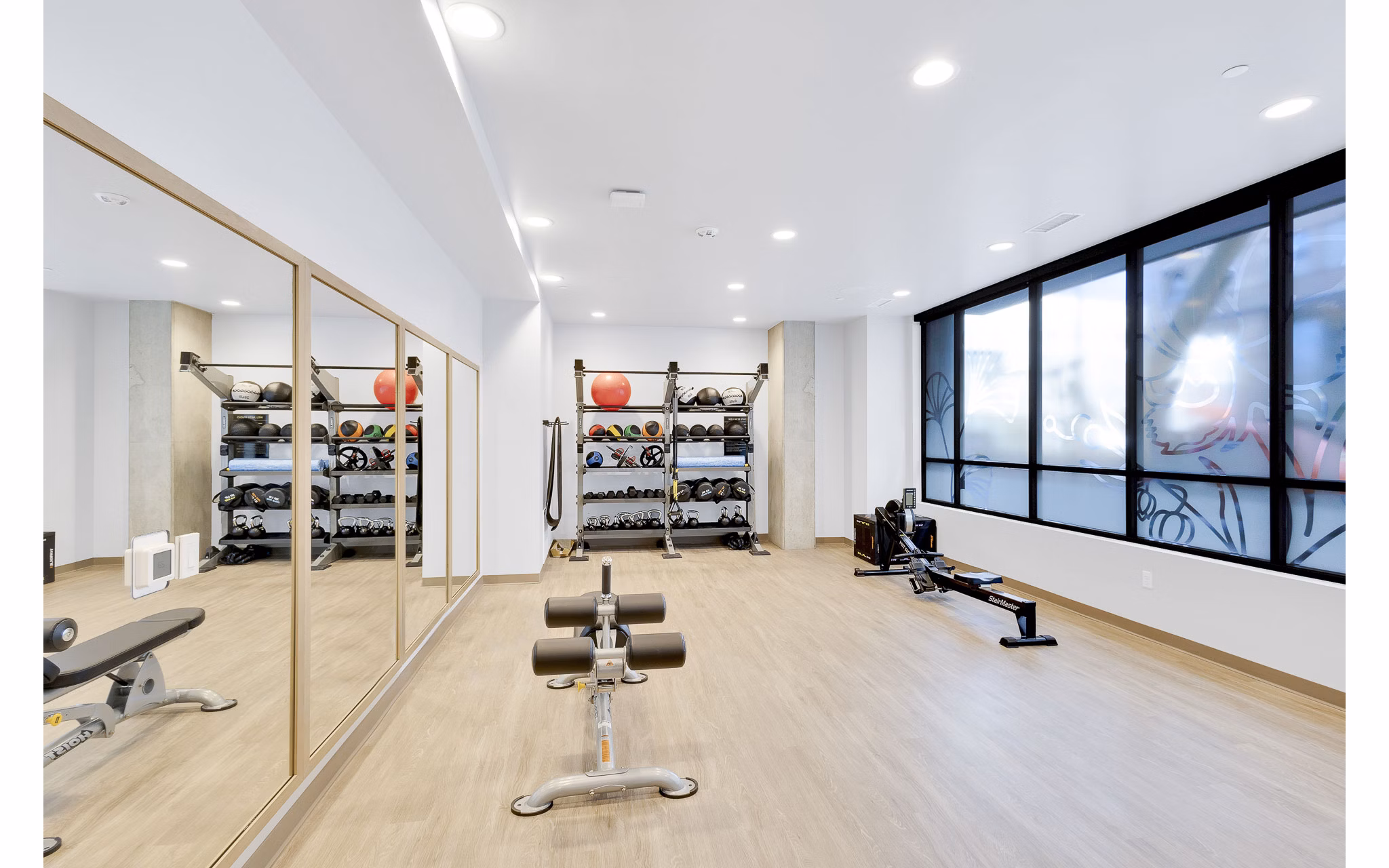 State-of-the-art fitness center with modern equipment at The Dorsey Apartments