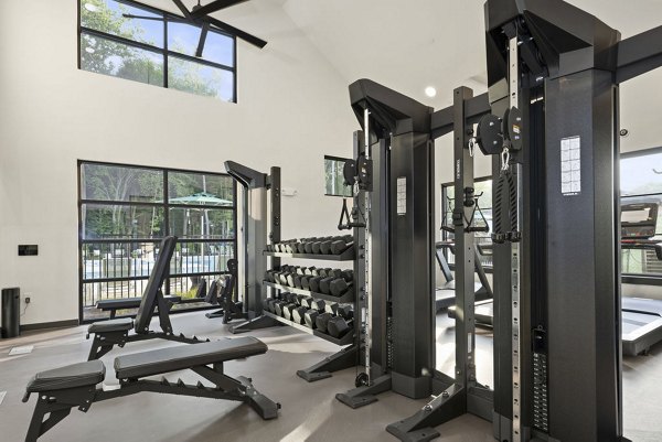 fitness center at Elan Research Park Apartments